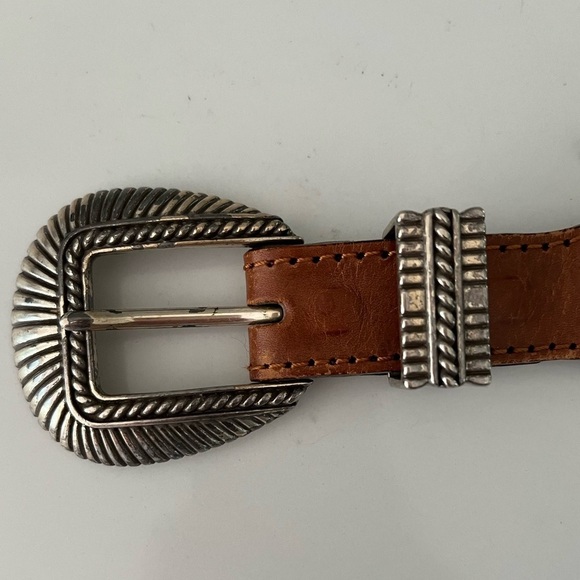 Genuine Leather Western Braided Woven Belt Silvertone Hardware Cowboy Rodeo - Picture 10 of 13